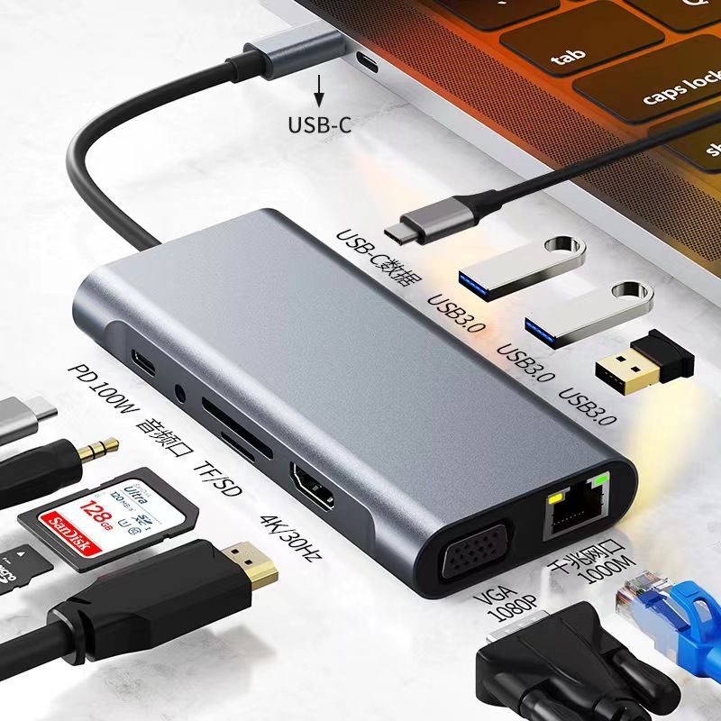 Cinco en uno tipo-c estación de acoplamiento tarjeta de red USB c3.0hub 5-in-1HDMI4K computadora de muelle de expansión portátil