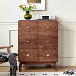 North American Black Walnut Six-Drawer Cabinet Bedroom Storage Cabinet Small Living Room Side Cabinet Bed End Storage Cabinet Solid Wood Cabinet