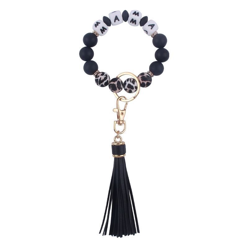 Nuevo cuero pu borla colgante creativo DIY nombre silicona con cuentas leopardo contraste color colgante pulsera llavero