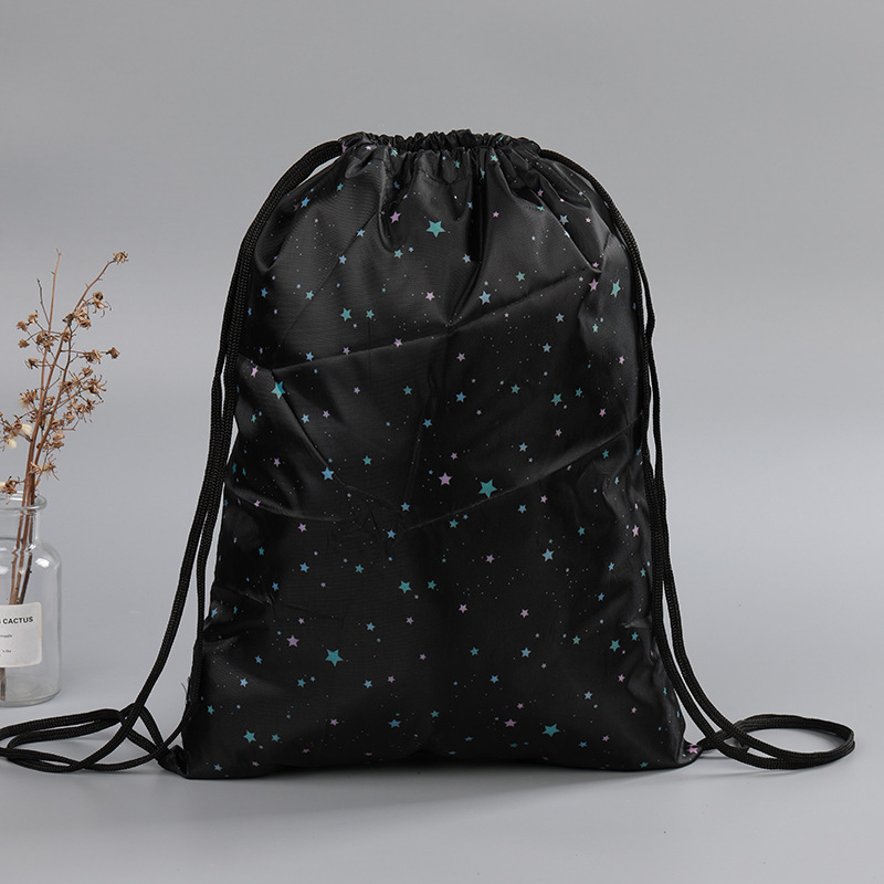 Impreso dibujos animados publicidad hombro deportes bolsa de almacenamiento ligero poliéster cordón bolsa impermeable gran capacidad mochila bolsa