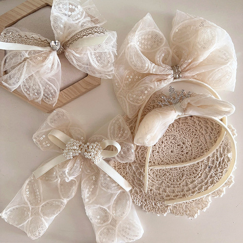 New sweet super fairy petals sequin mesh mesh diamond crown bow children's hair hoop head buckle clip hair accessories