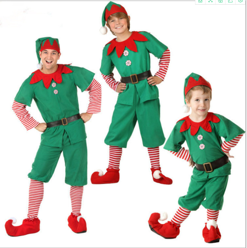 Trajes de fantasía de Navidad transfronterizos para niños y niñas, trajes de cosplay para padres e hijos, trajes de baile de Navidad verde