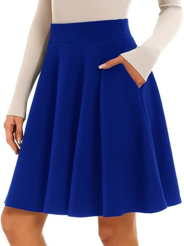 Cross-border European and American Amazon Fashion Women's Casual Basic Mid-length Skirt Elastic A- line Skirt Trumpet Pleated Knee Long Skirt