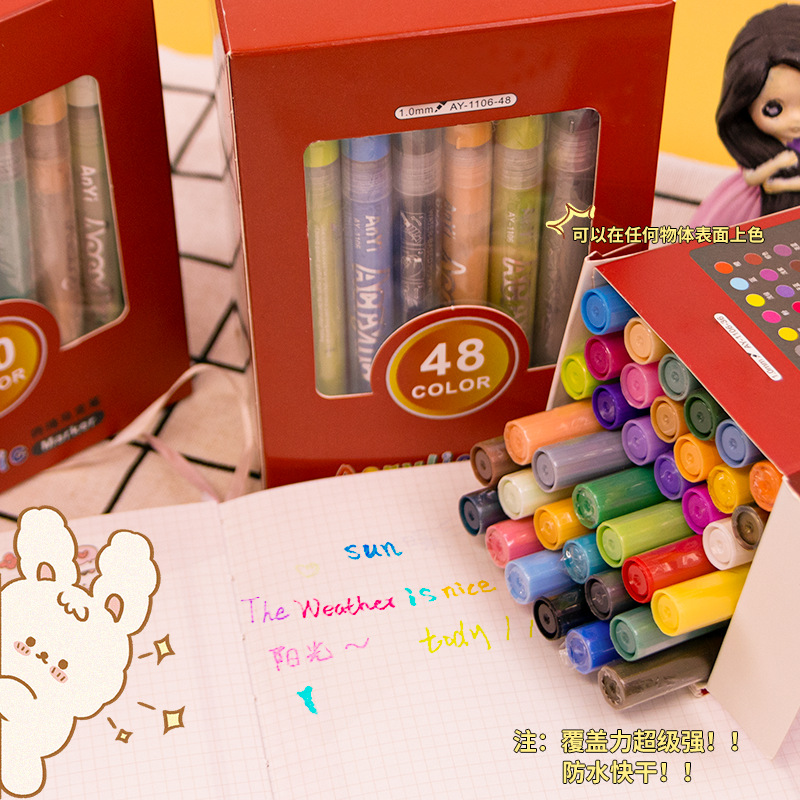 Válvula de marcador a base de agua marcador acrílico marcador de pigmento a base de agua prensa cerámica pintada a mano pluma de 60 colores