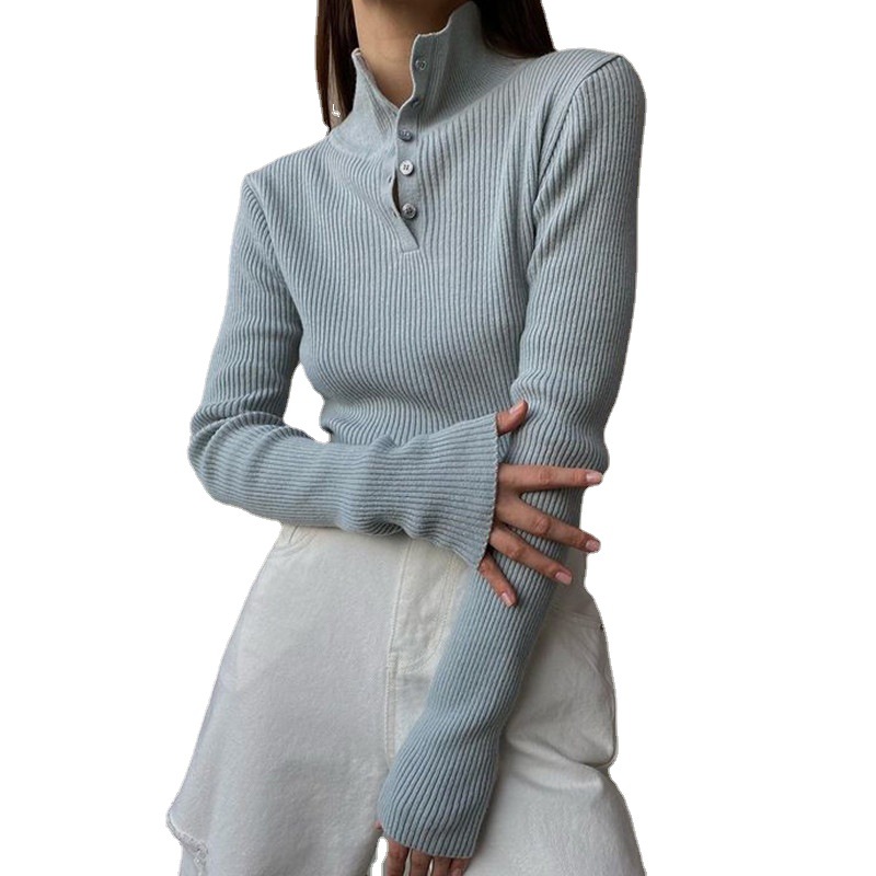 2023 cross-border ins vintage breasted medio jersey de cuello alto Otoño e Invierno ropa interior desgaste exterior suéter de fondo Delgado image 7