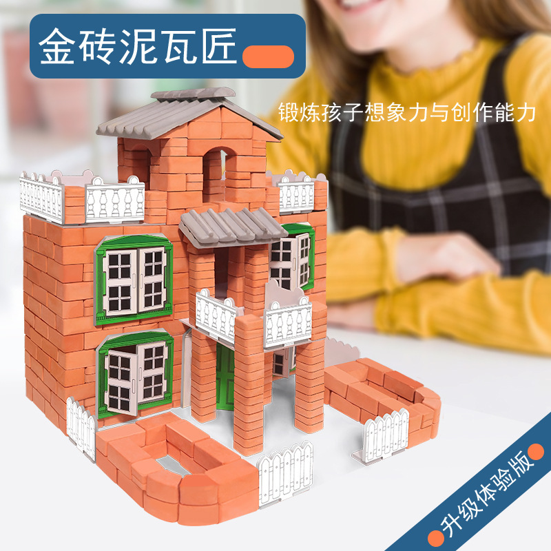 Masoneros transfronterizos hechos a mano DIY construcción de ladrillo rojo casa de simulación de ladrillo empalmado casa modelo juguete