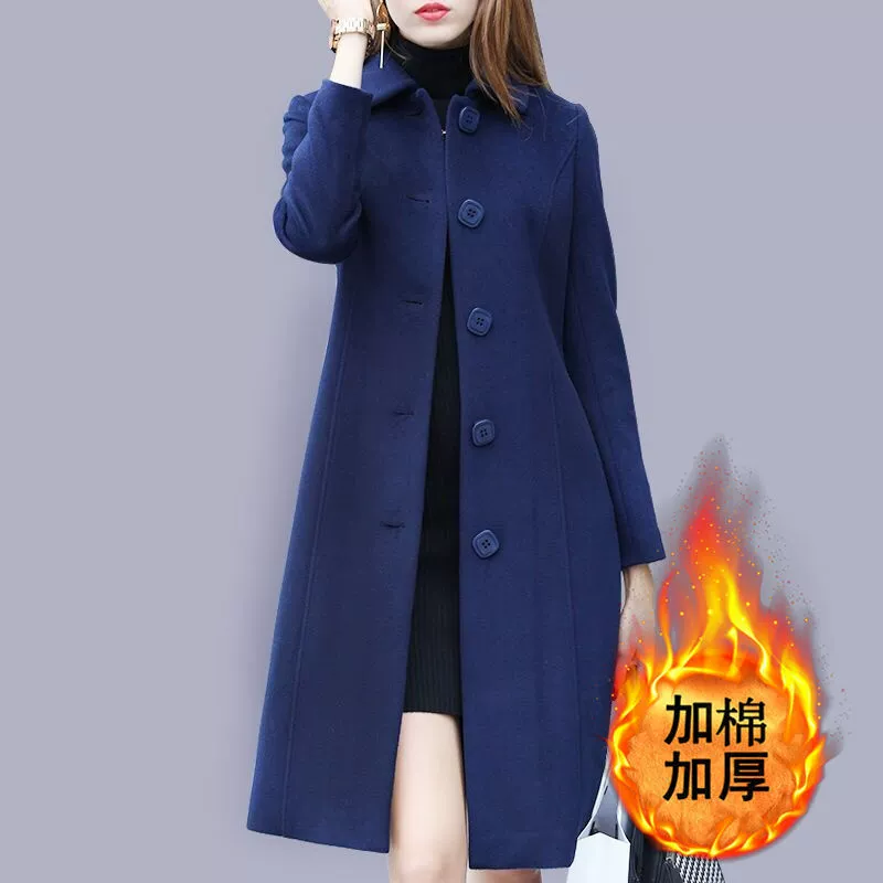 Long woolen coat, autumn jacket, woolen suit, mid-length, fitted