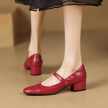 2023春季新款方头玛丽珍单鞋复古简约浅口时装鞋粗跟中跟韩版女鞋