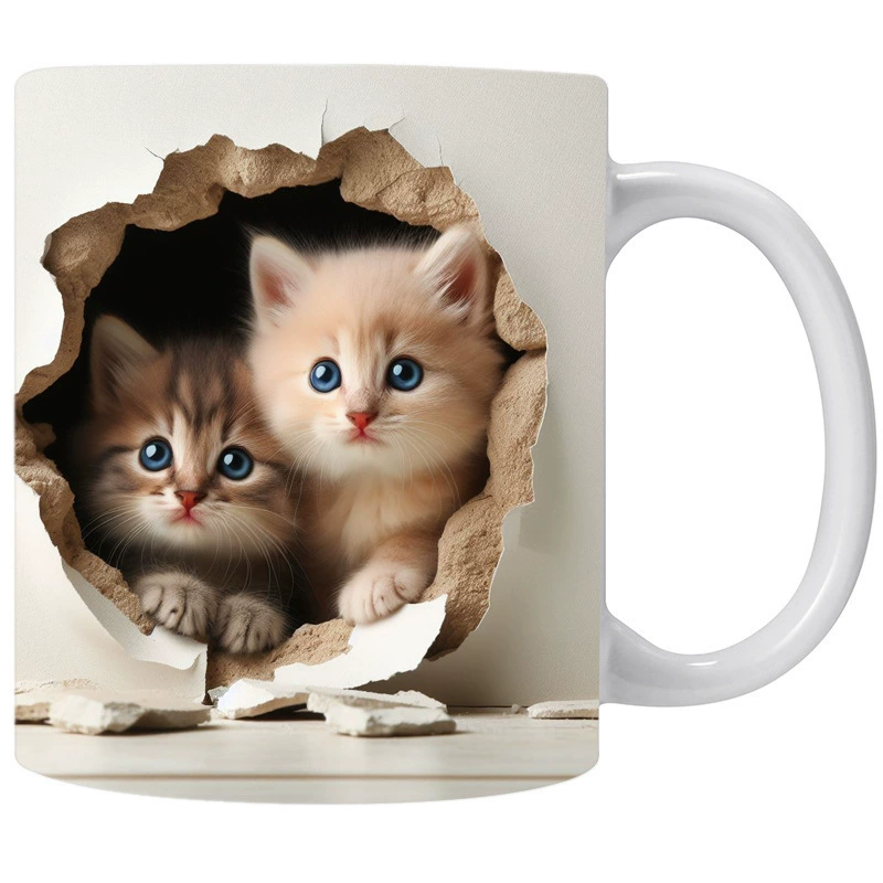 3D floor plan cup empty cat cup wall mural animal cup water cup kitten cup ceramic cup owl cup