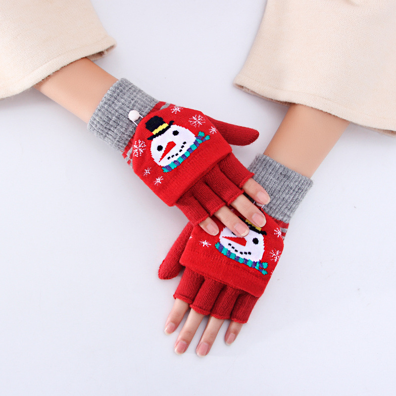 Christmas half finger clamshell Winter warm student handwriting men and women's thick warm cycling knitted gloves_maomaolike.com