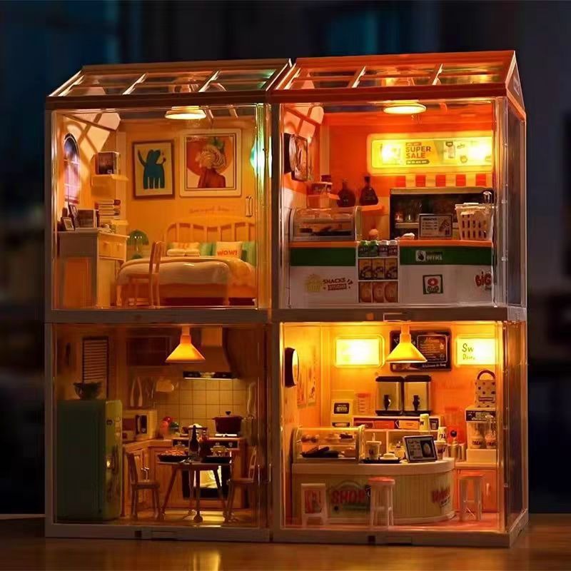 (2개) DIY 수제 오두막 장난감 큰 마을 작은 마을 모형 장식품 어린이 크리스마스 새해 생일 선물