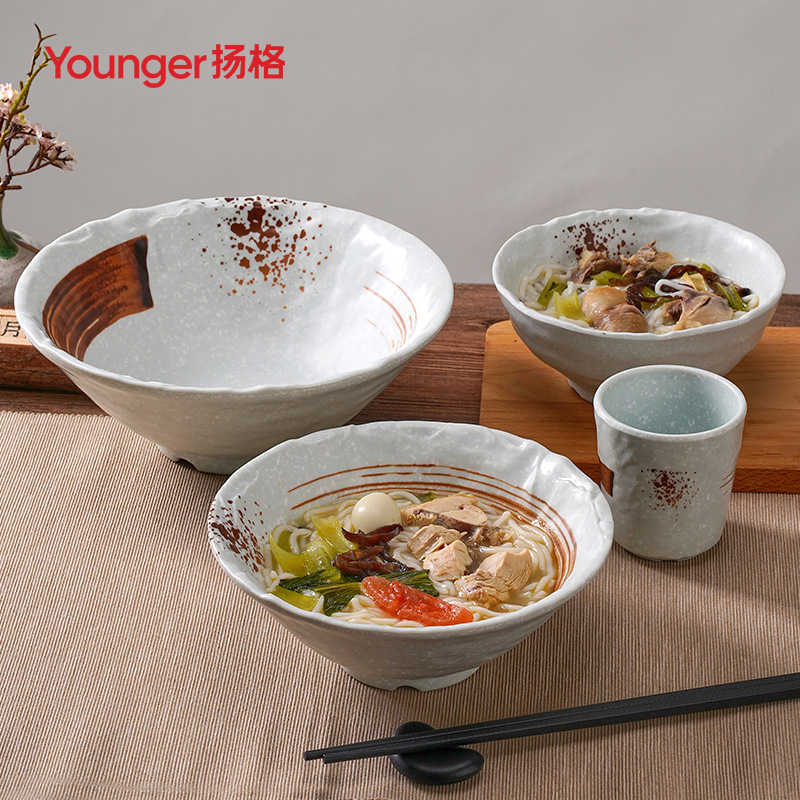 Porcelain-like melamine Japanese-style Threaded noodle bowl Malatang bowl commercial thickened plastic large soup bowl round small rice bowl tableware Porcelain-like melamine Japanese-style Threaded noodle bowl Malatang bowl commercial thickened plastic large soup bowl round small rice bowl tableware