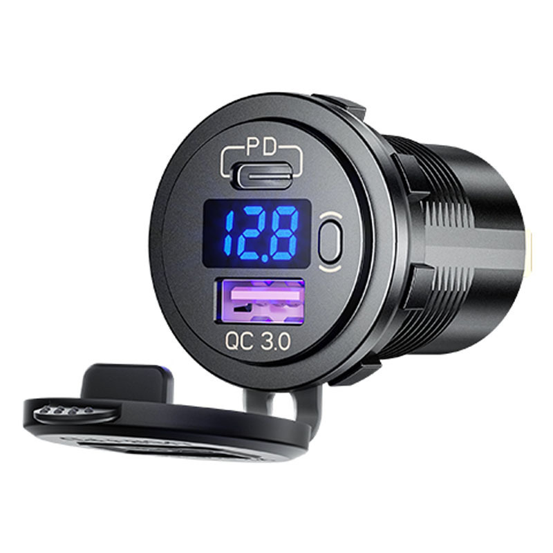 クロスボーダー新製品車載携帯電話充電器PD QC3.0改造車充電電圧表示スイッチ付き車充電|undefined