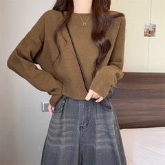 圆领软糯毛衣女2025新款秋冬慵懒宽松显瘦套头长袖短款针织衫上衣