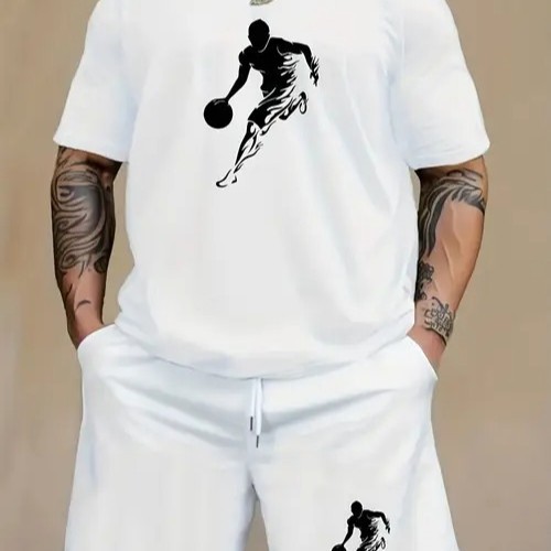 American Cross-border 2025 nueva tendencia de moda casual de manga corta cuello redondo camiseta pantalones cortos traje ME5 MA04