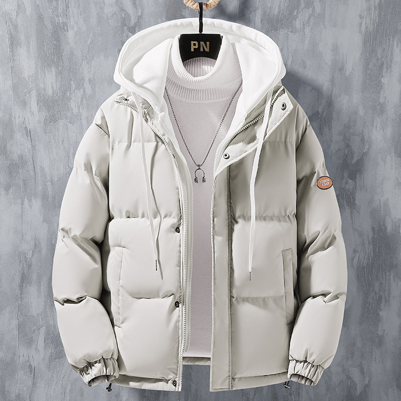Chaqueta acolchada falsa de dos piezas para hombres, chaqueta acolchada gruesa y cálida en invierno, chaqueta acolchada de pan con capucha de gran tamaño suelta