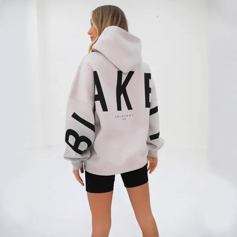 2023 New Amazon Cross-Border European and American Fashion Printed Thickened Versatile Long-Sleeve Loose Hooded Sweatshirt for Women