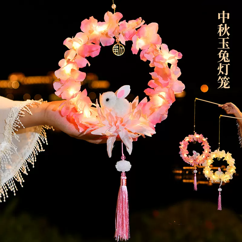 古风灯笼发光花环中秋节纸灯笼手提花灯国潮带灯竹编灯笼摆摊批发