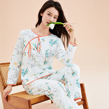 2023秋季新品女士八分袖睡衣 复古风圆领亲肤大象可外穿家居服女