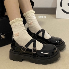 Girls' Little Leather Shoes 2025 Spring New Black Lacquered Mary Jane Children's Thick Sole Big Head Shoes British Style Single Shoes