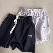 现货韩国潮牌小众韩版女士舒适毛圈棉抽绳刺绣运动短裤休闲宽松夏