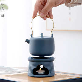 围炉煮茶日式黑陶提梁壶温茶陶瓷茶壶温茶器茶具户外露营茶具批发