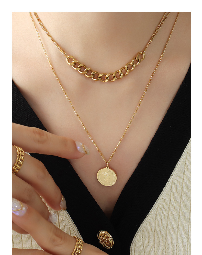 Fashion Portrait Titanium Steel Gold Plated Layered Necklaces