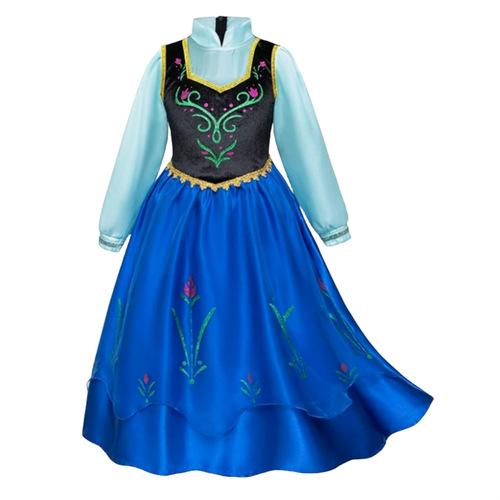 Ice and Snow Fairy Tale Foreign Trade Children's Dress with Scarf Anna Princess Dress Cosplay Costume for Girls Birthday Gown