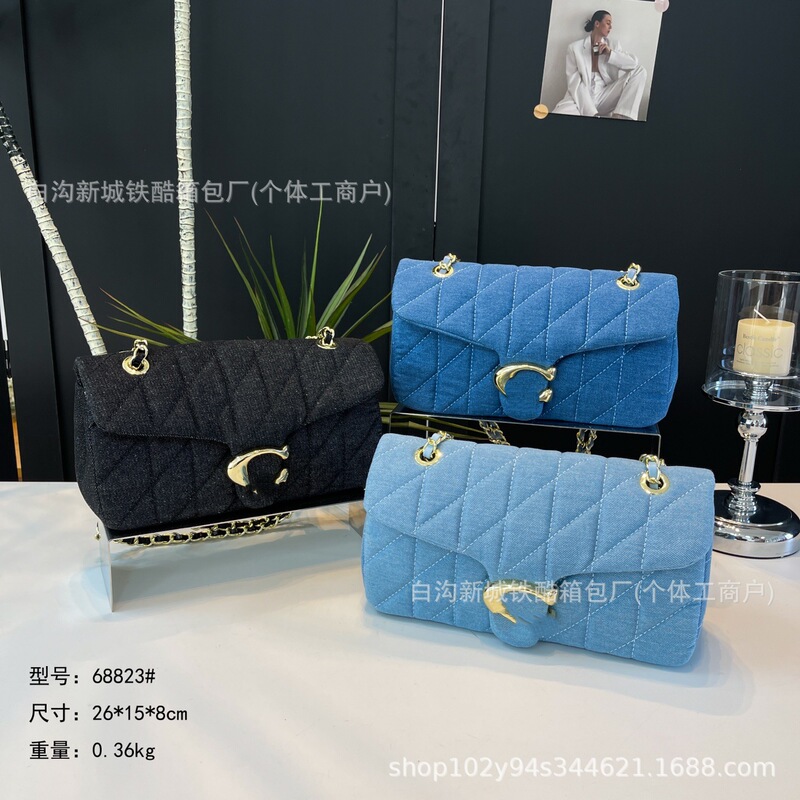 蔻C新款菱格牛仔条纹tabby26酒神包小香风单肩手提包斜挎腋下女包|undefined