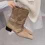 小众交叉韩版牛皮牛仔靴