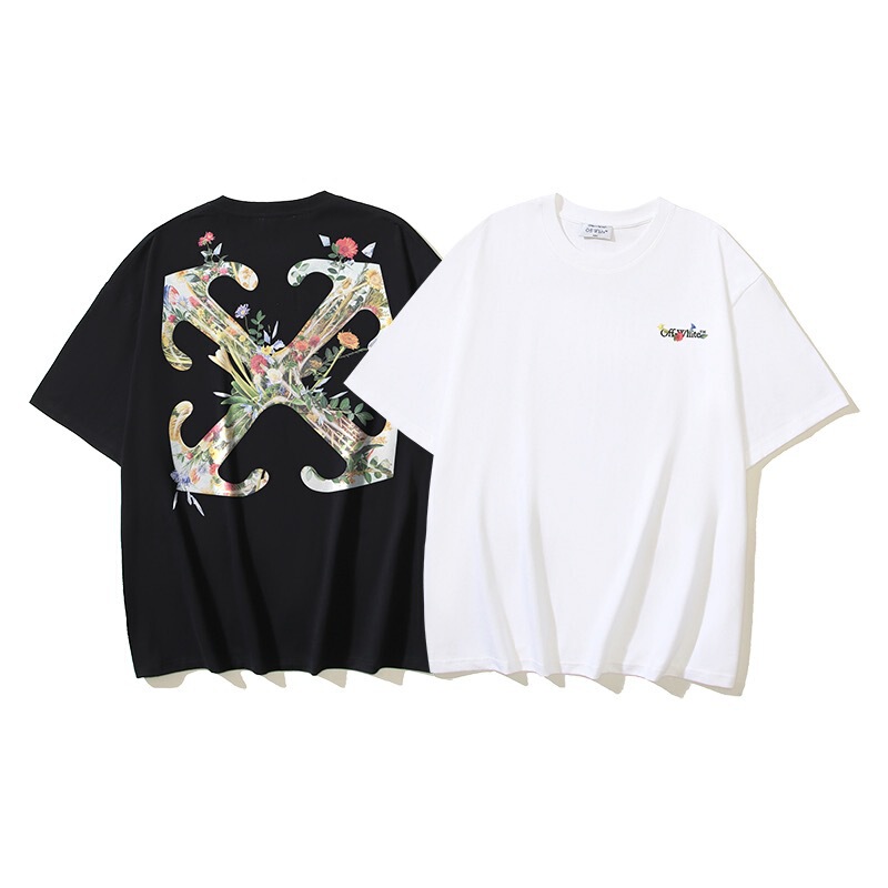 Summer Fashion Brand Off-White Heavyweight Glass Flower Glass Flower Round Neck Short-Sleeved T-Shirt Summer Fashion Brand Off-White Heavyweight Glass Flower Glass Flower Round Neck Short-Sleeved T-Shirt