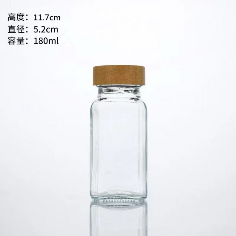 クロスボーダー角型調味料ボトルアカシア木製蓋家庭用キッチン塩クミンチリ保存ガラス瓶ファッションスパイスボトル|undefined
