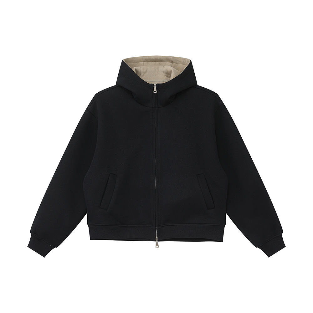 MTLCLOTHES Hombres| Coreano de color sólido pesado encapuchado corto de doble cara chaqueta deportiva de moda casual