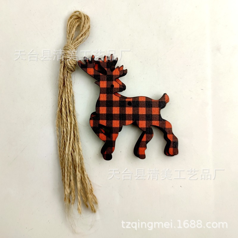 33 piezas de madera de la serie navideña a cuadros negros anaranjados colgante de decoración navideña se pueden combinar libremente 10 piezas en un paquete