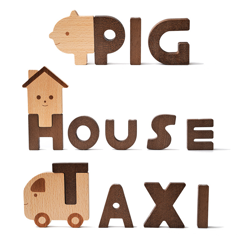 Aprendizaje de letras en inglés, rompecabezas para bebés, bloques de construcción, pinyin, juguetes educativos de madera de Mongolia