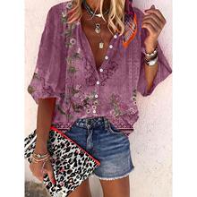 V 49620 3D floral printed V-neck shirt 3D ����ӡ�� V �����