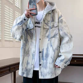 春秋季新款可脱卸连帽潮流男孩夹克外套青少年时尚宽松牛仔上衣