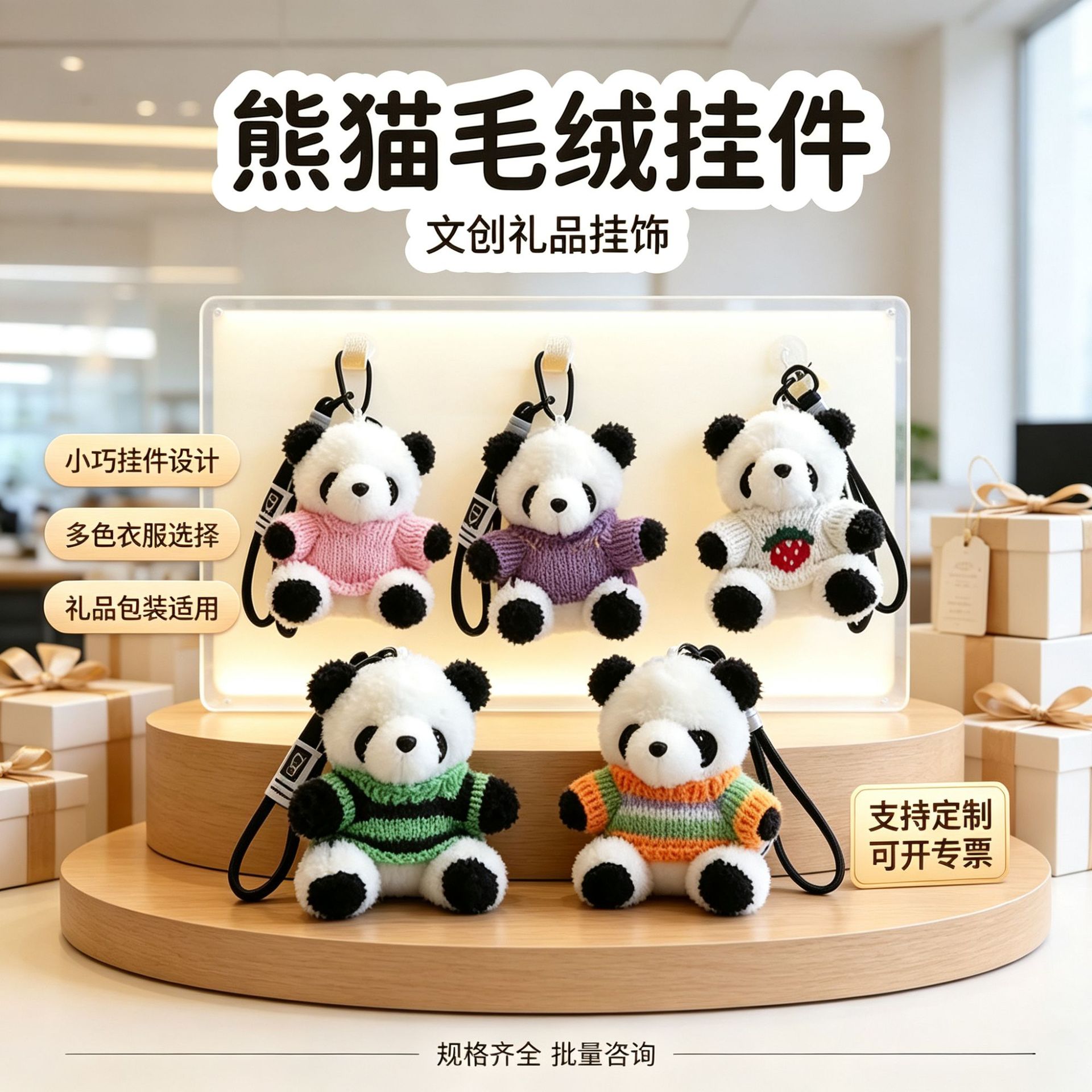 Llavero Colgante de Peluche Panda de Peluche y Algodón PP para Bolsos y Regalos image 1
