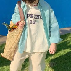 Boys' Plain Color Shirt Jacket Spring and Autumn 2024 New Baby Shirt Stylish Versatile Children's Top Shirt Trendy