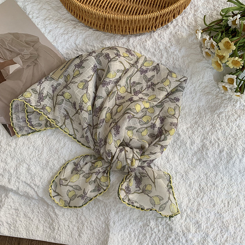 Bufanda de seda, bufanda cuadrada pequeña, protección para el cuello, bufanda pequeña, bolsa de flores de verano, pañuelo en la cabeza, cinturón de recurrencia pastoral, bolsa de cabello atada, bufanda de seda