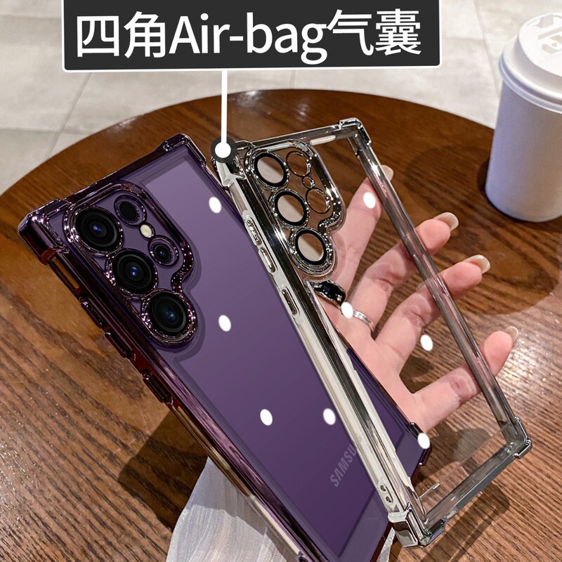 For Samsung s24ultra Phone Case New Electroplated Transparent S24 Four Corner Airbag s23ultra with Lens For Samsung s24ultra Phone Case New Electroplated Transparent S24 Four Corner Airbag s23ultra with Lens