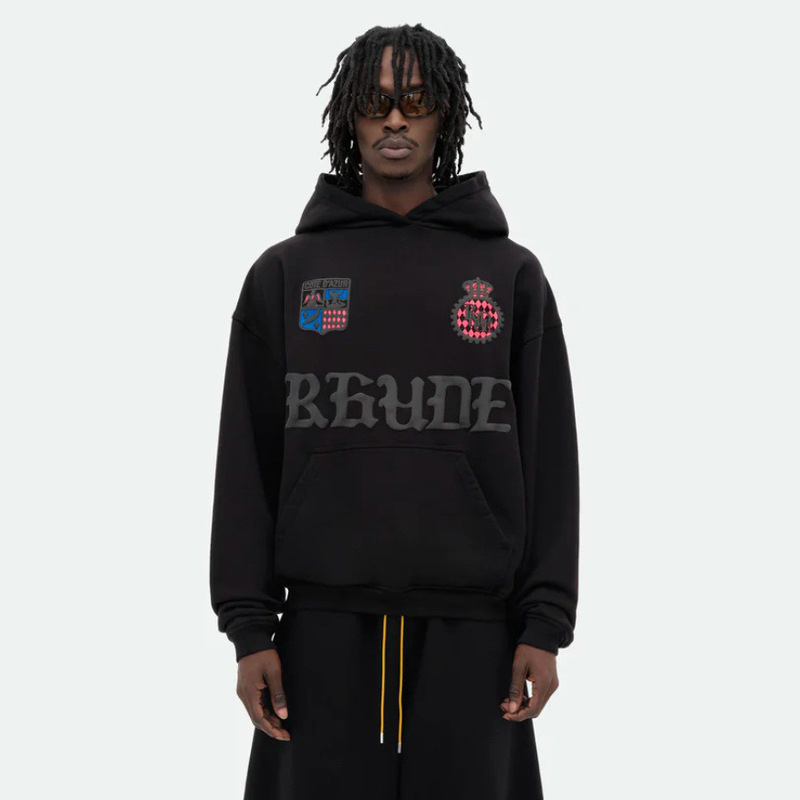 Rhude American High Street Men's and Women's Street Trendy Loose Hooded Pullover Sweatshirt Foam Printed Retro Top