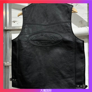 Cross-Border New Men's Black Leather Vest Men's Retro American Style Unisex Couple Motorcycle Vest