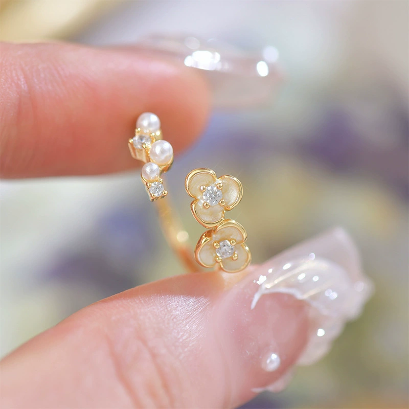 Регулируемое маленькое кольцо, эмалевый рисунок бабочки, стиль ювелирных изделий легкой роскоши