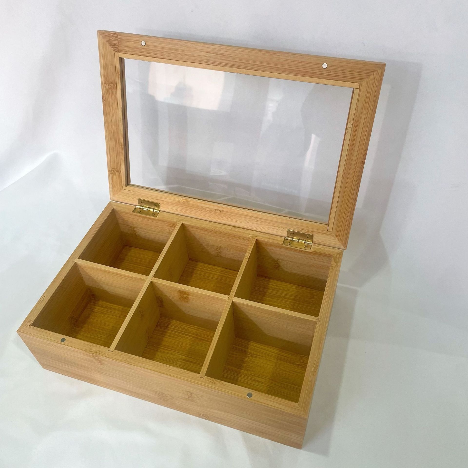 Caja Organizadora de Bambú para Bolsitas de Té, Transparente, para Escritorio