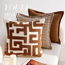 奶油色抱枕套高级复古风棕色法式打结沙发床上腰靠枕靠垫含芯代发