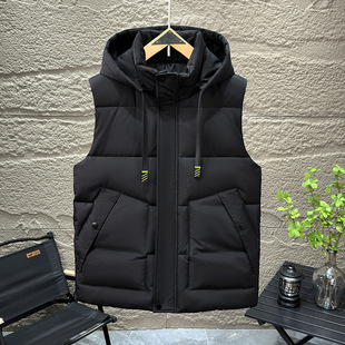 2025 New Cotton Vest Men's Handsome Warm Vest Autumn and Winter Trendy Casual Removable Hat Vest Cotton Vest