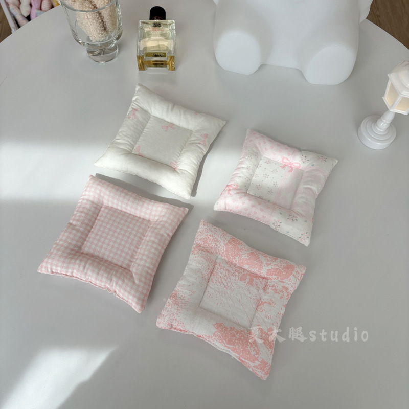 Rose Pink Lace Bow Girl's Heart Ins Style Cotton Coaster Heat Insulation Mat Anti-scalding Desktop Coaster Square