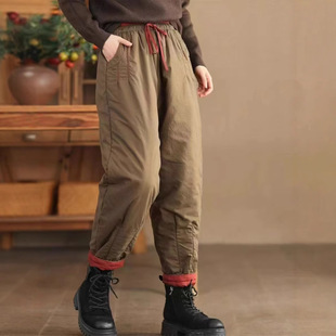 2024 Winter Thickened Warm Hallen Cotton Pants Women's Loose Slimming Women's Artistic Women's Cotton Hallen Pants