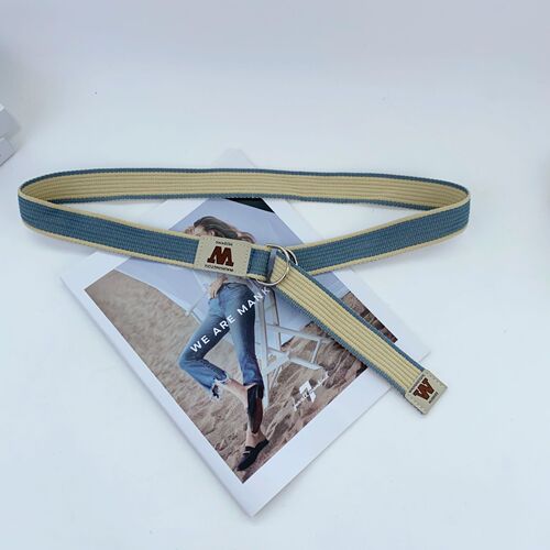 Korean-style Youthful Instagram-inspired Student-Ready Double-Loop Striped Canvas Belt — Trendy Denim Pants–Matching Fabric & Leather Belt for Women